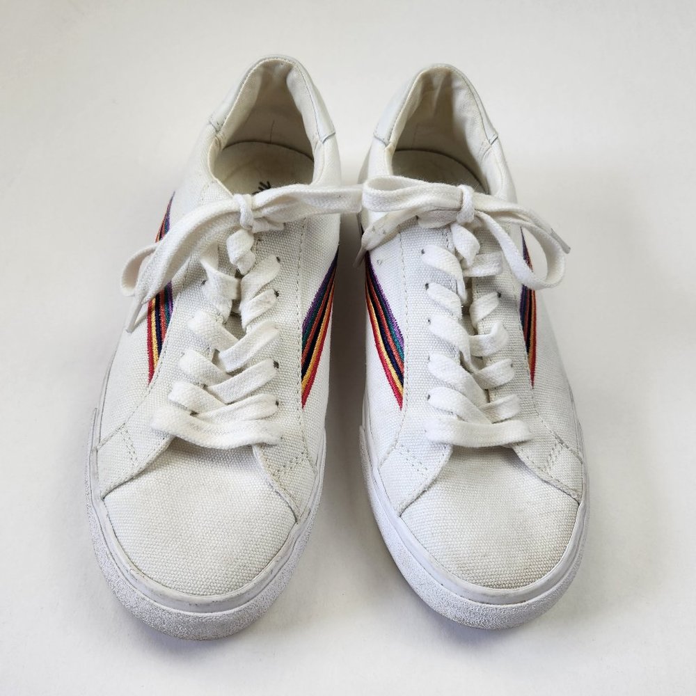 Madewell Women's Sidewalk Low-Top Sneakers in Rainbow Embroidered Canvas sz 6.5 - Picture 2 of 10